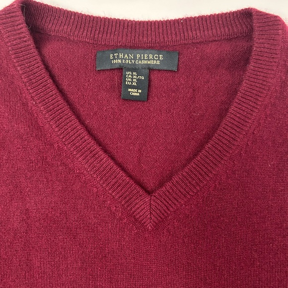 Ethan Pierce 100% 2-Ply Cashmere Sweater Mens V-Neck Burgundy Pullover X-Large - Picture 2 of 3